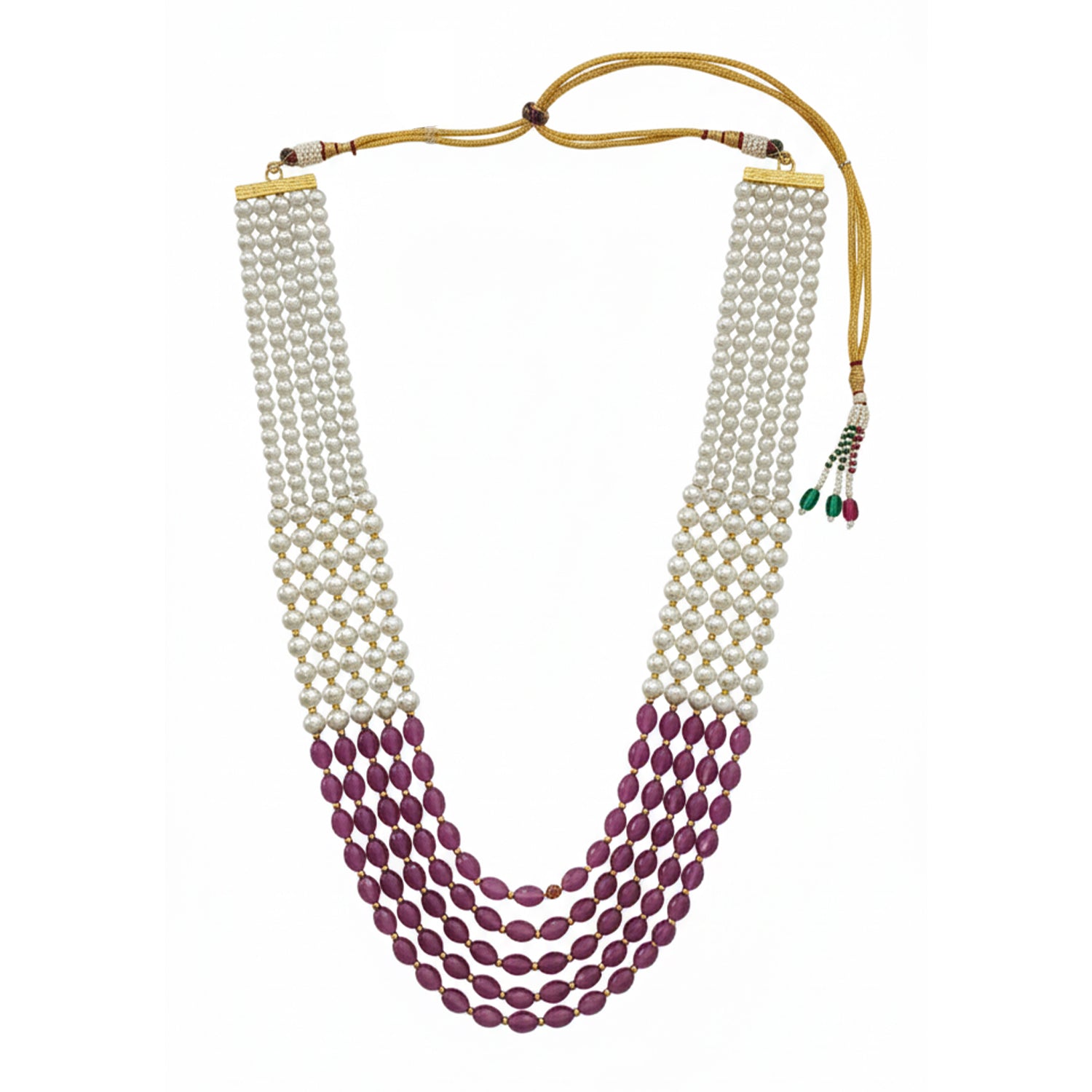 Ronav - Dual-Tone White & Wine Beaded Multi-Layer Mala Necklace
