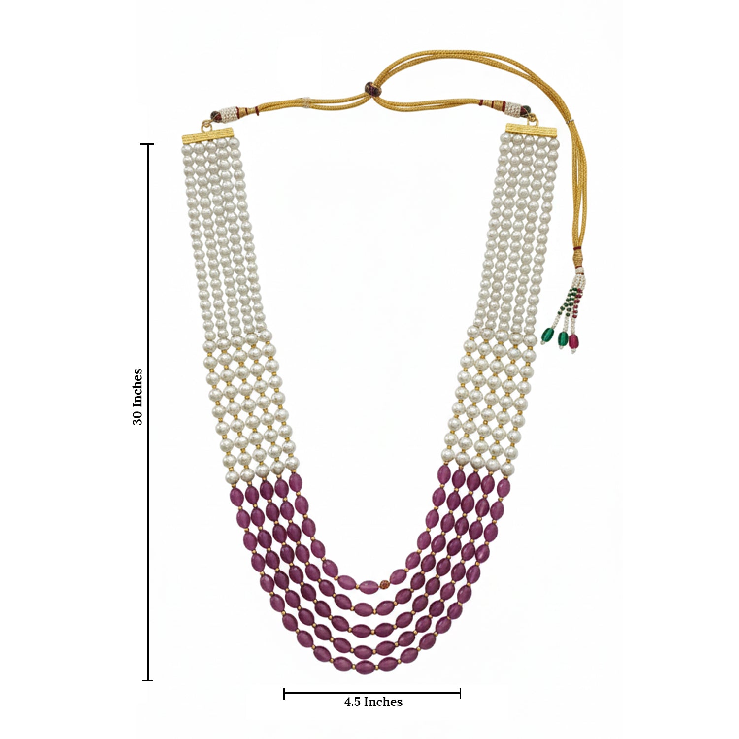 Ronav - Dual-Tone White & Wine Beaded Multi-Layer Mala Necklace