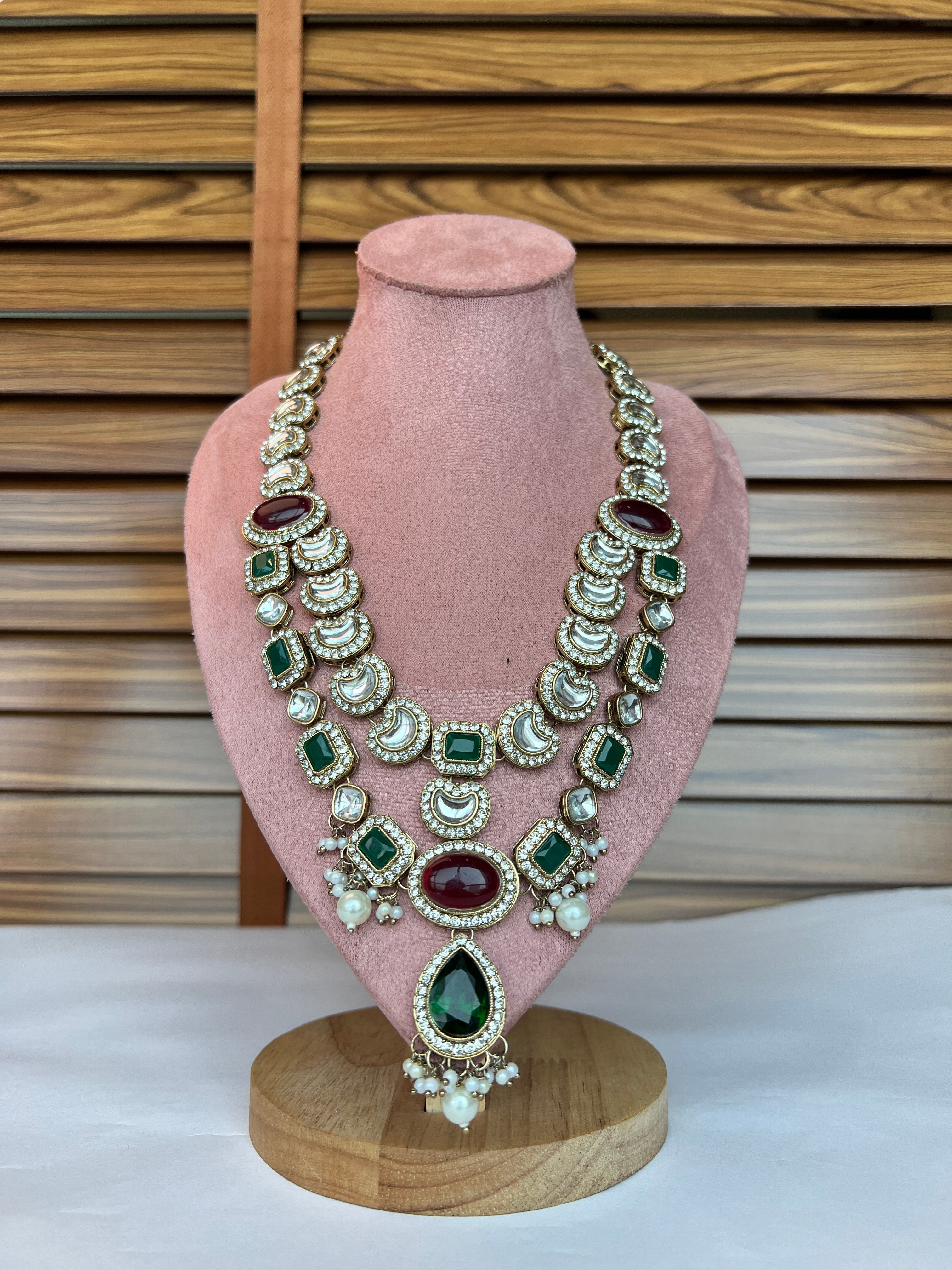 Aarvik - Traditional Multi Stone Kundan Style Groom Mala with Green & Maroon Stones