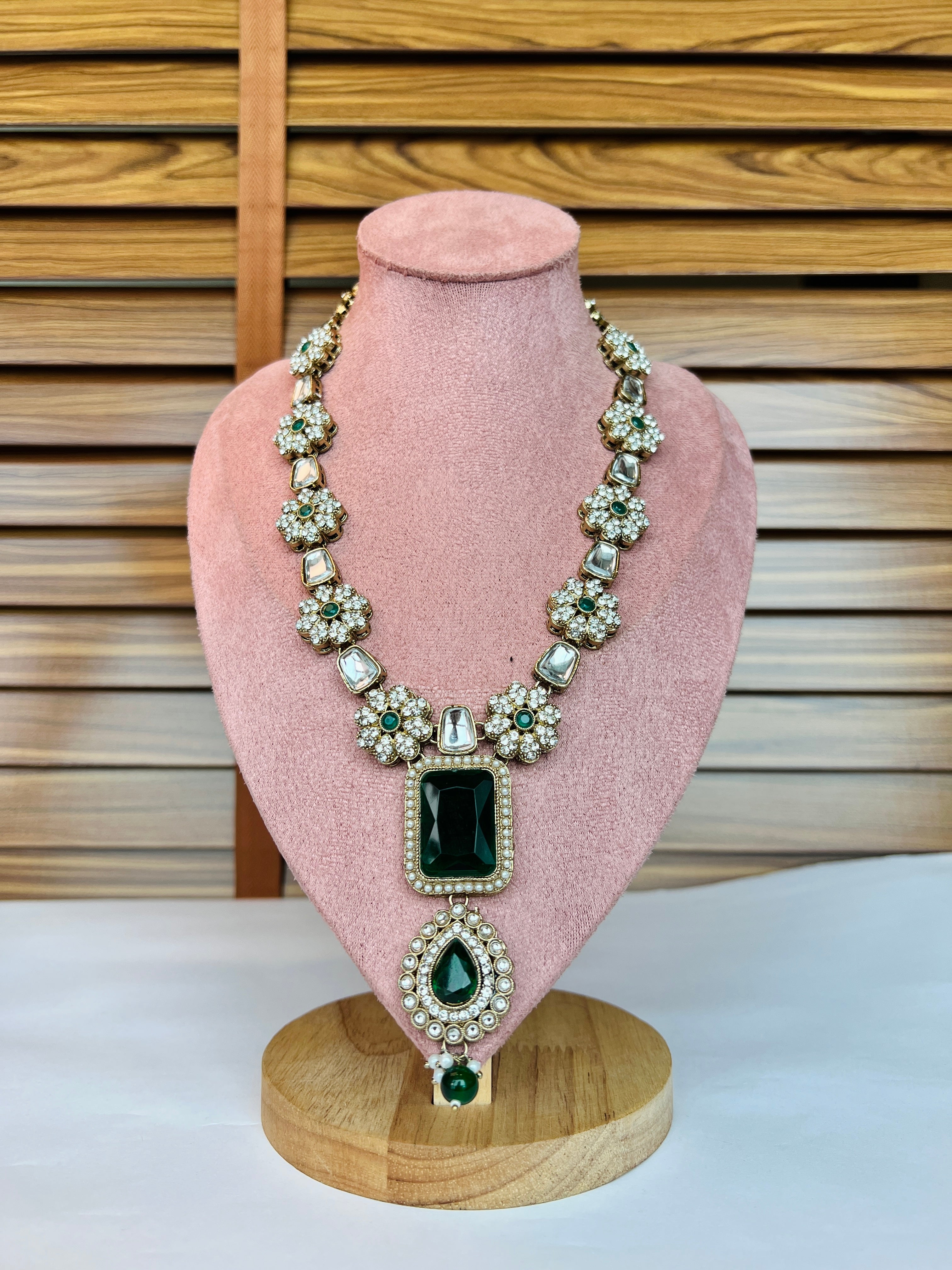 Shaan - Traditional Kundan Style Green Stone Groom Mala with Pearl Drop