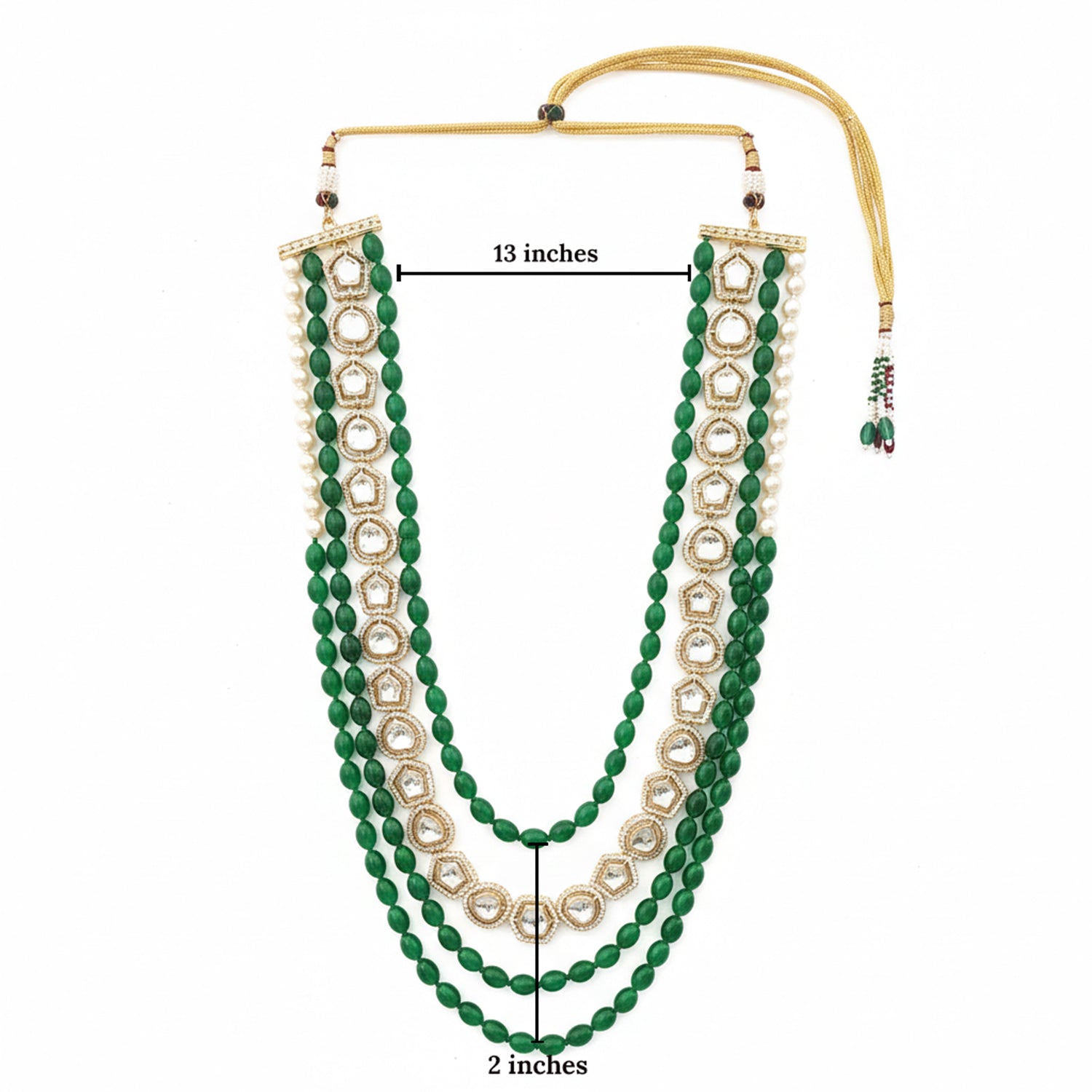 Aryan- Royal Kundan & Green Beaded Multi-Layer Wedding Mala Necklace for Men