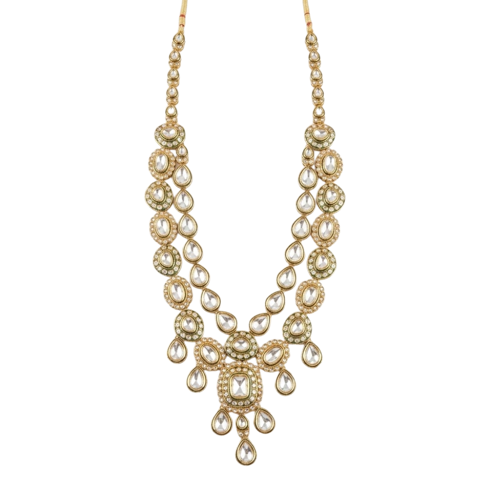 Bhima- Regal Polki Teardrop Layered Mala Necklace