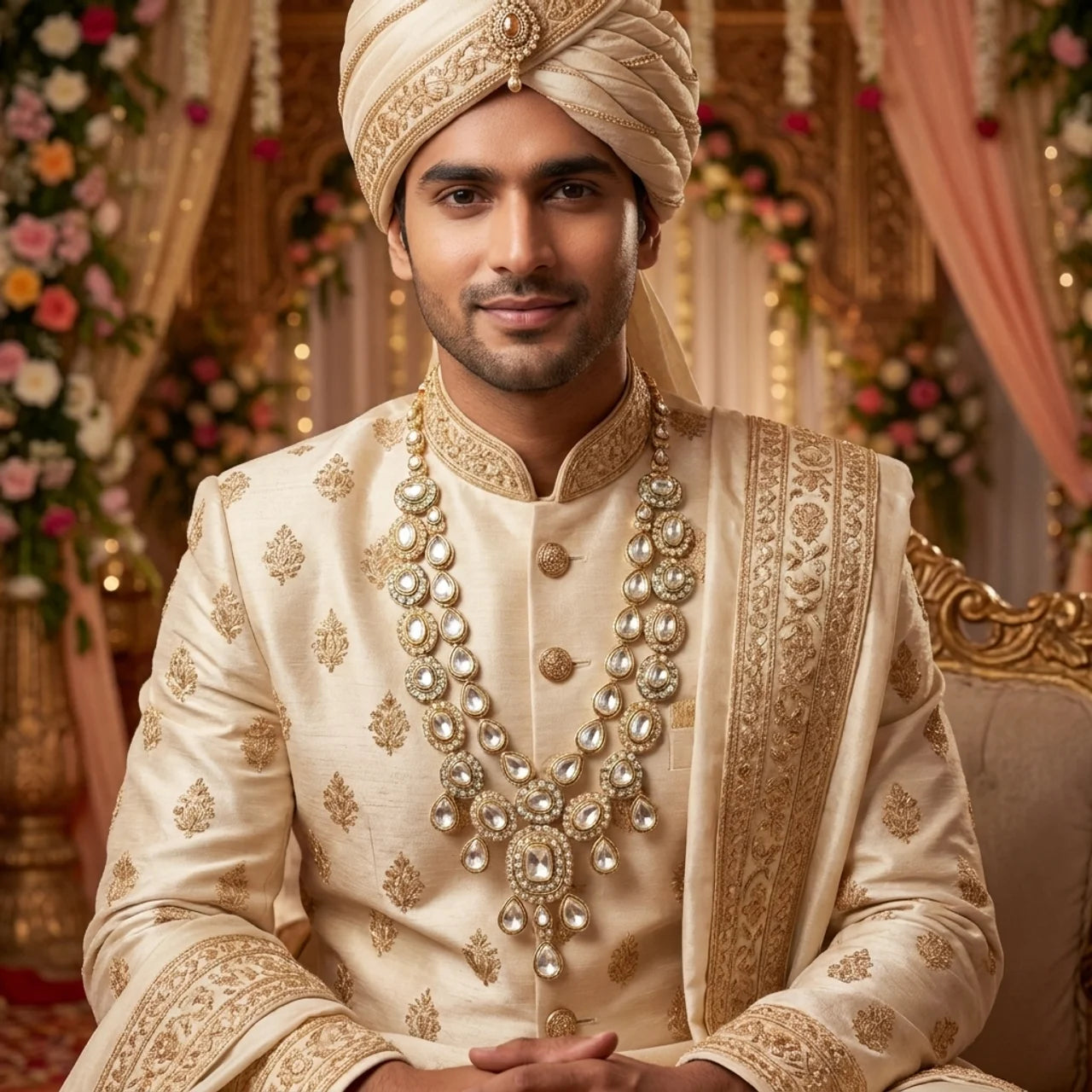 Bhima- Regal Polki Teardrop Layered Mala Necklace