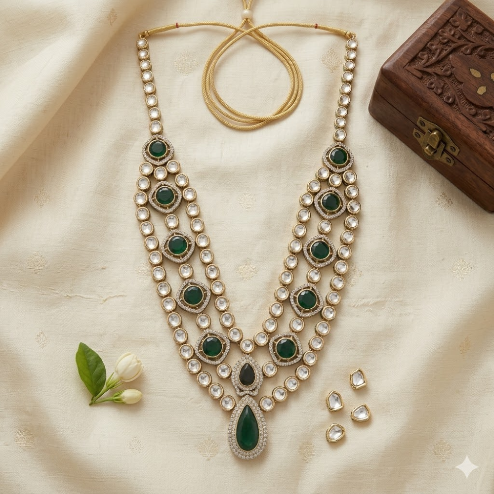Shaurya- Emerald Elegance Double Layer Polki Mala