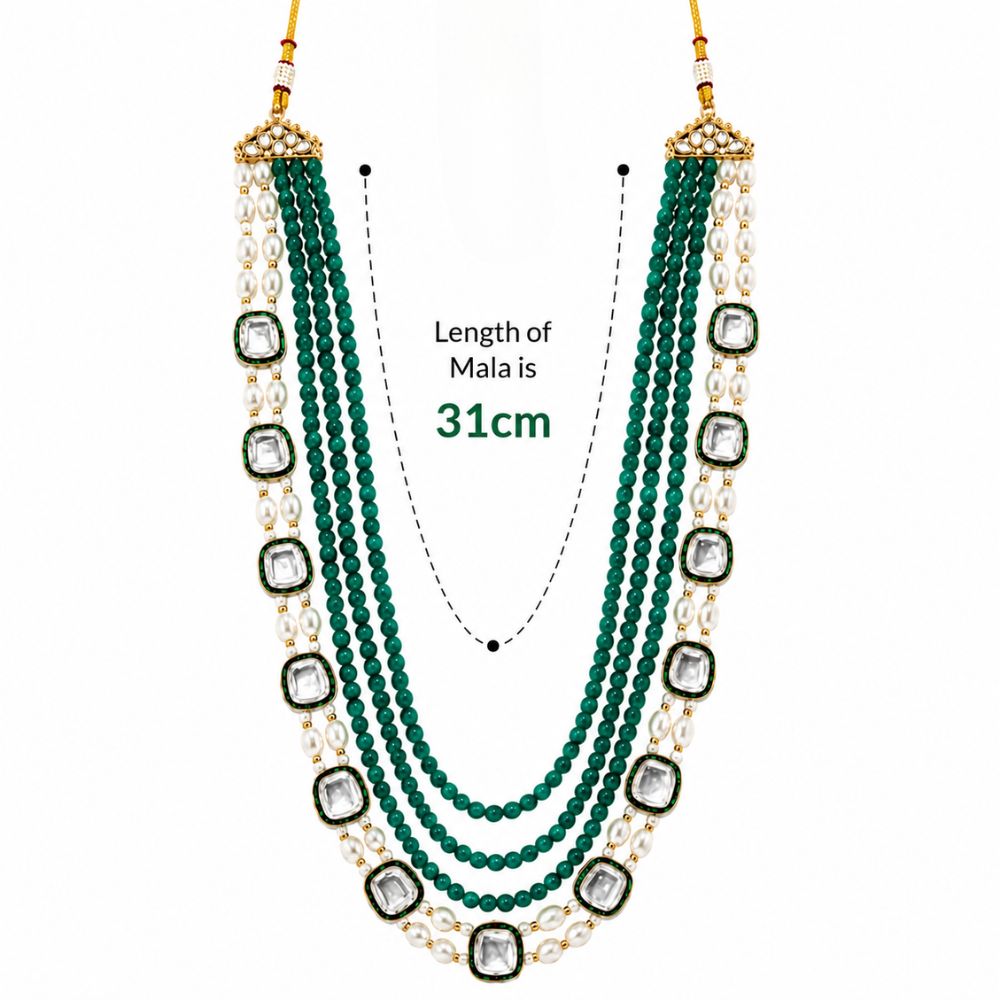 Vedansh-Multi Layer Faux Pearl & Emerald-Style Beaded Necklace