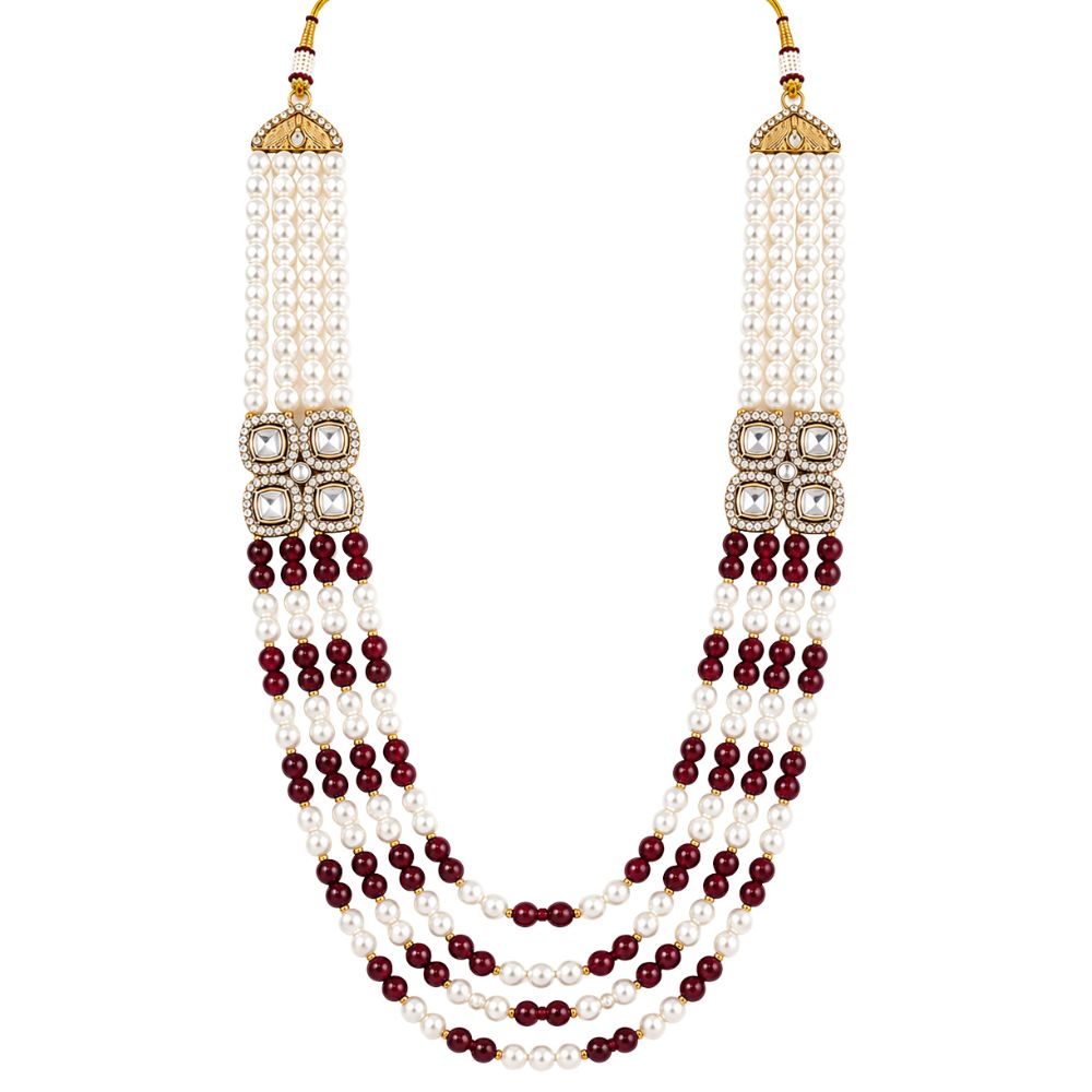 Tavish-Maharaja Pearl Ruby-Style Multi Strand Mala Necklace