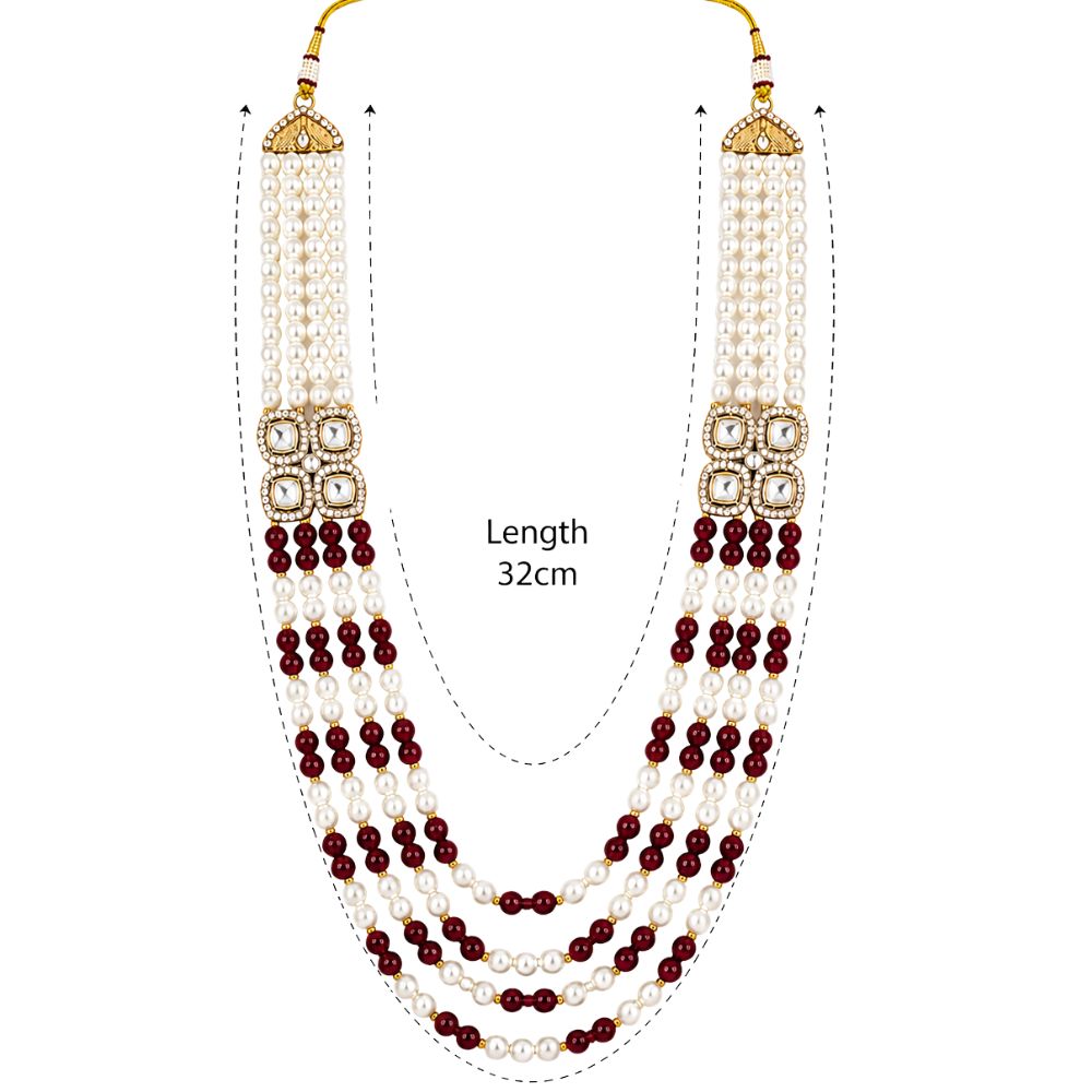 Tavish-Maharaja Pearl Ruby-Style Multi Strand Mala Necklace