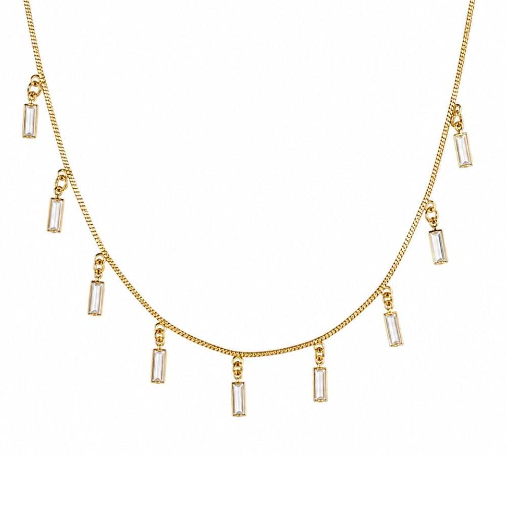 Leola- Elegant Baguette Stone Drop Necklace