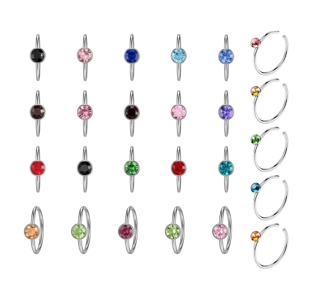 Reva-Multicolor Crystal Hoop Style Nose Ring Set