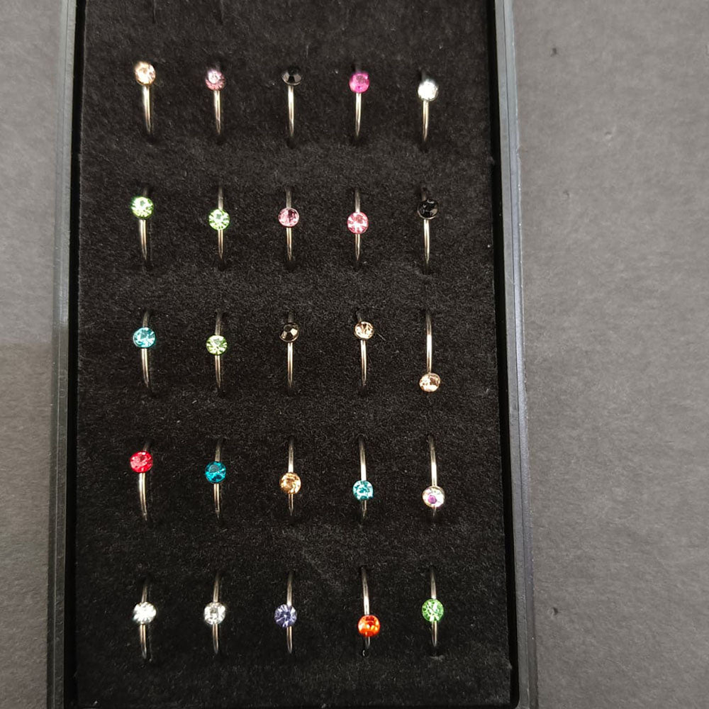 Reva-Multicolor Crystal Hoop Style Nose Ring Set