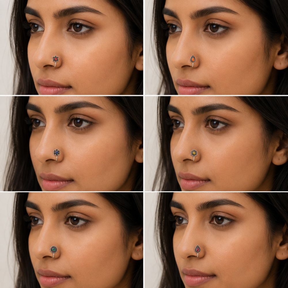 Tripura- Set of 6 Multicolour Oxidised Nose Pins