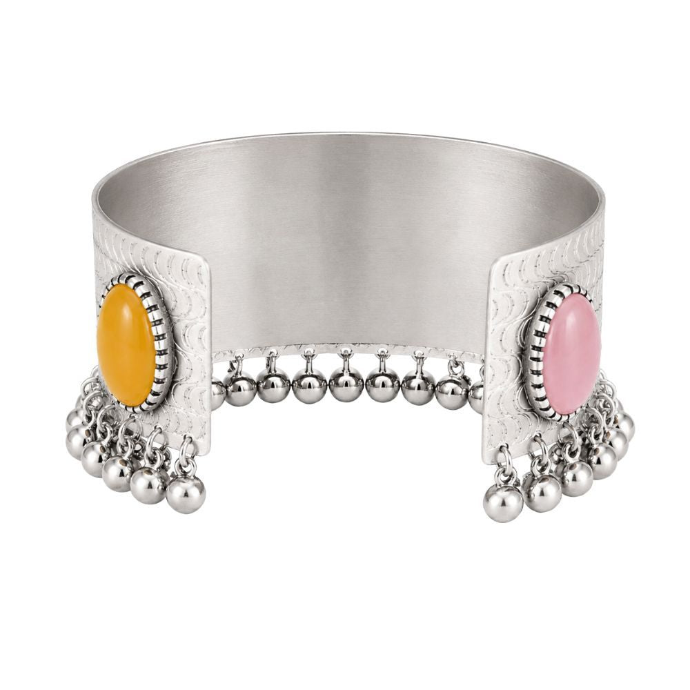Sahiti- Multicolour Stone Oxidised Silver Ghungroo Cuff