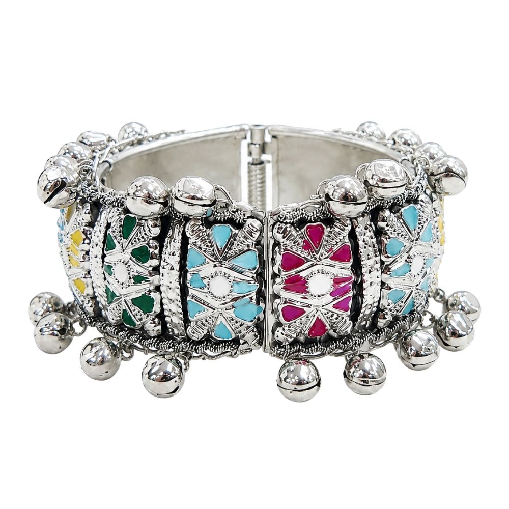 Vaanishi- Multicolour Oxidised Silver Ghungroo Cuff