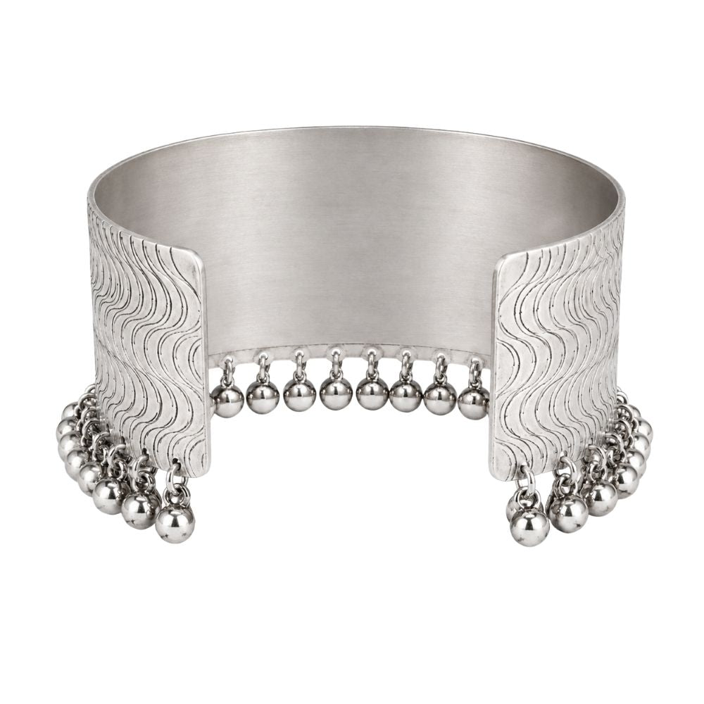 Namisha- Mint Green Oxidised Silver Ghungroo Cuff
