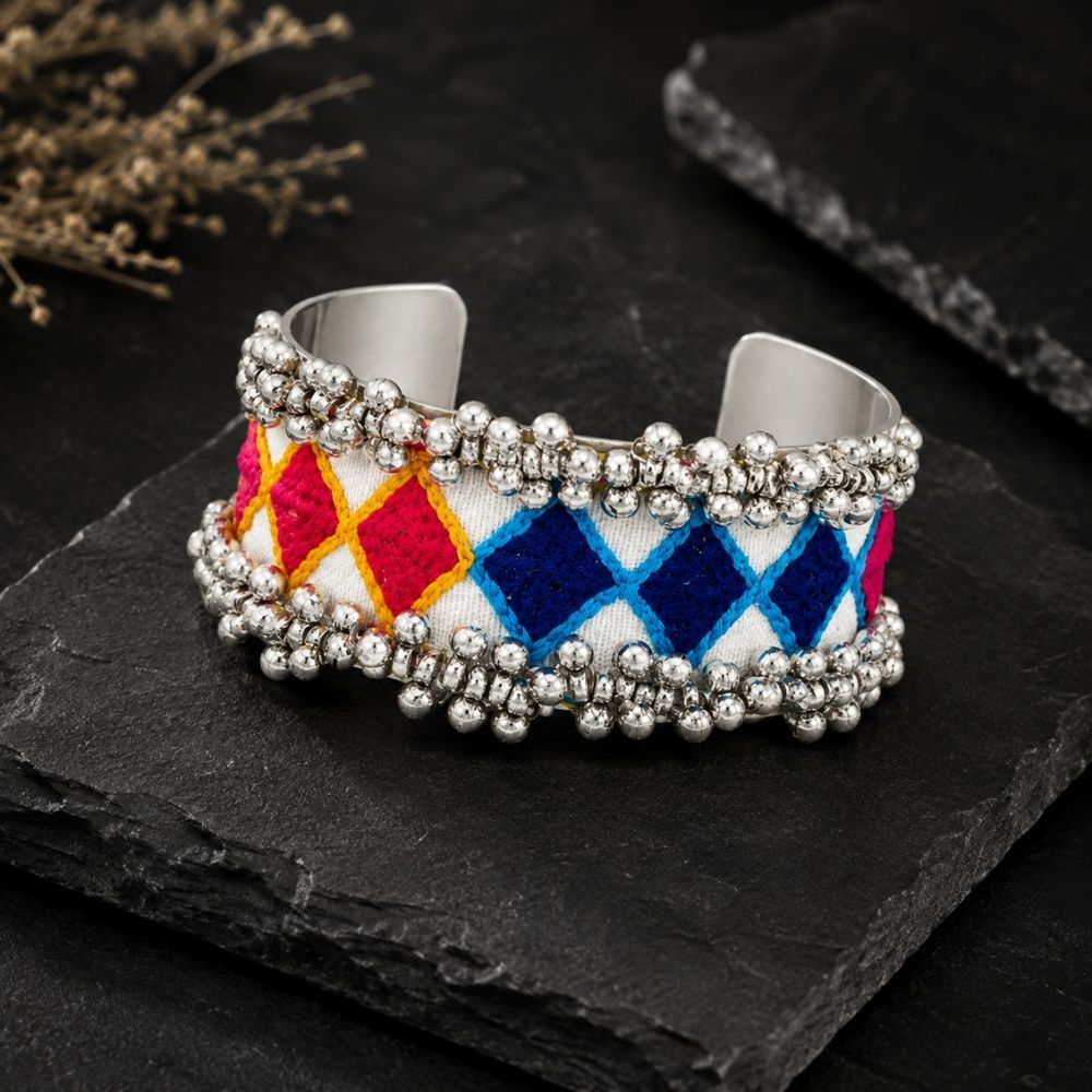 Kanishka- Multicolour Embroidered Ghungroo Cuff Bracelet