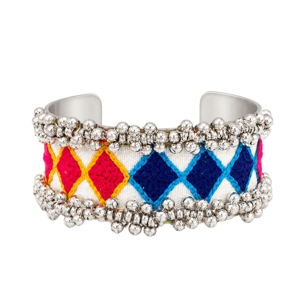 Kanishka- Multicolour Embroidered Ghungroo Cuff Bracelet