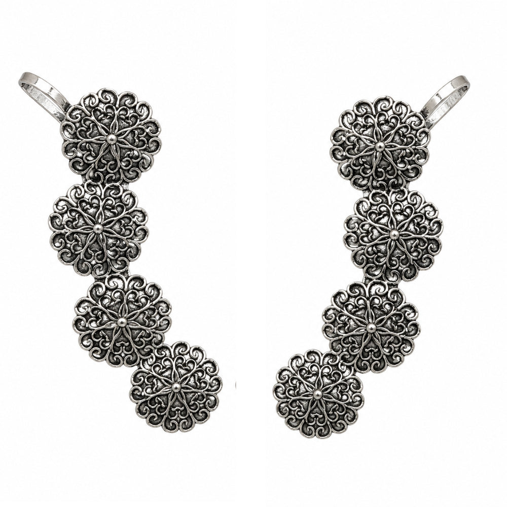 Nisa Oxidised Silver Floral Ear Cuff for Women & Girls