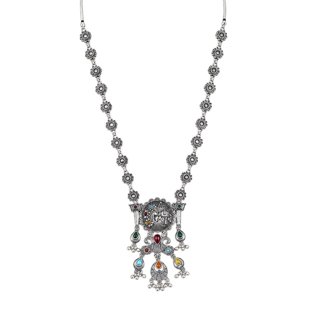 Ridhvi- Multicolour Oxidised Silver Necklace Set