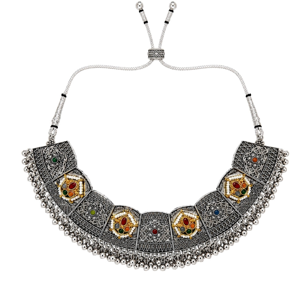 Shivali- Multicolour Oxidised Silver Choker Jewellery Set