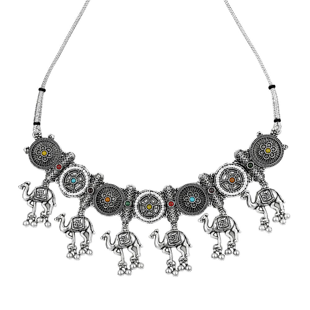 Prabhavi -Oxidised Silver Camel Charm Necklace Set