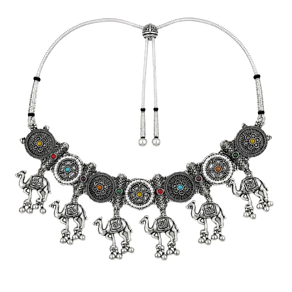 Prabhavi -Oxidised Silver Camel Charm Necklace Set