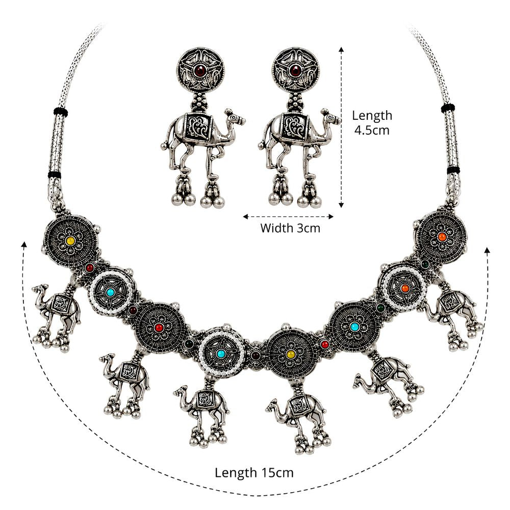 Prabhavi -Oxidised Silver Camel Charm Necklace Set