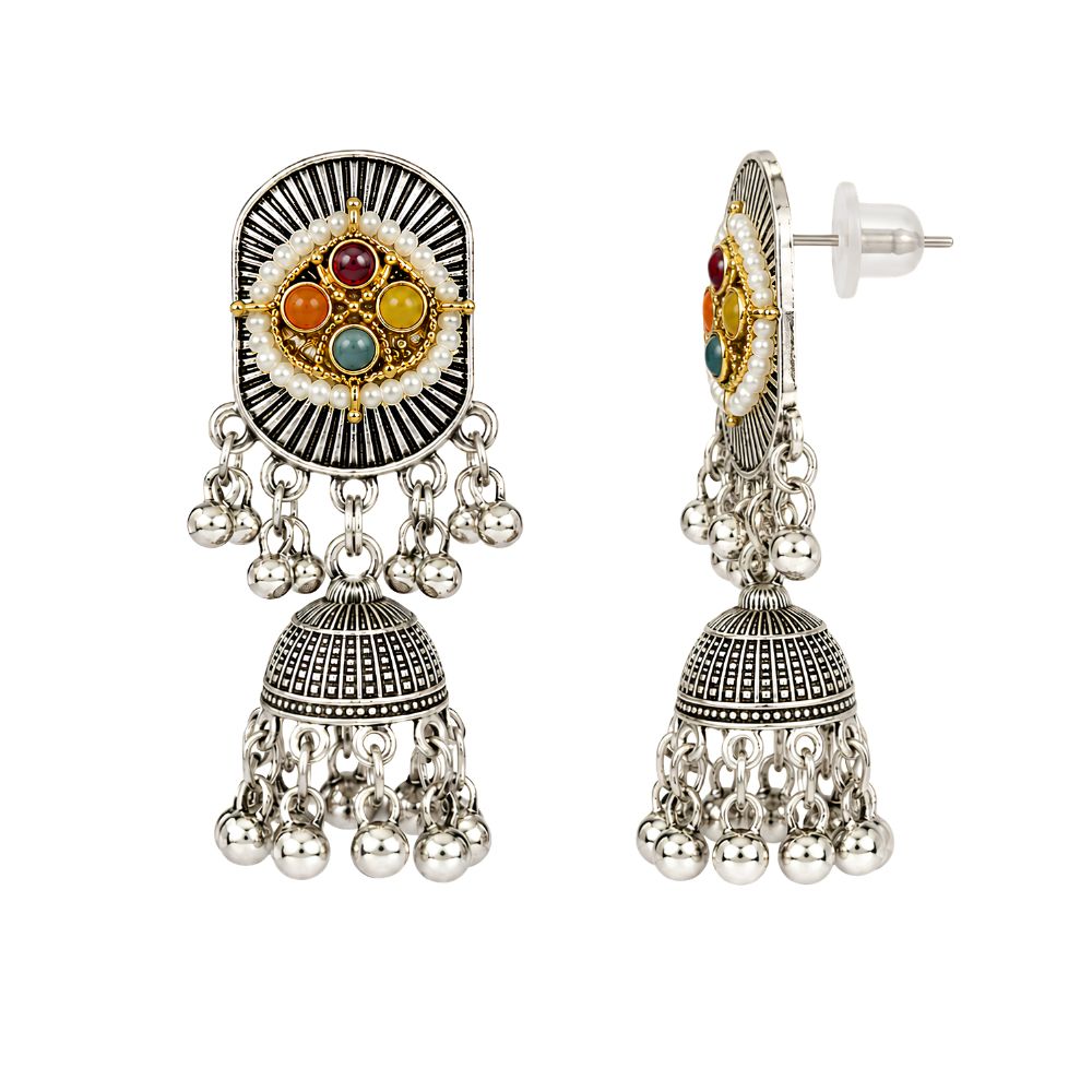 Nishvi- Oxidised Silver Multicolour Choker Jewellery Set