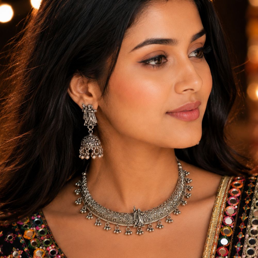 Kishori- Oxidised Silver Radha Krishna Choker Set