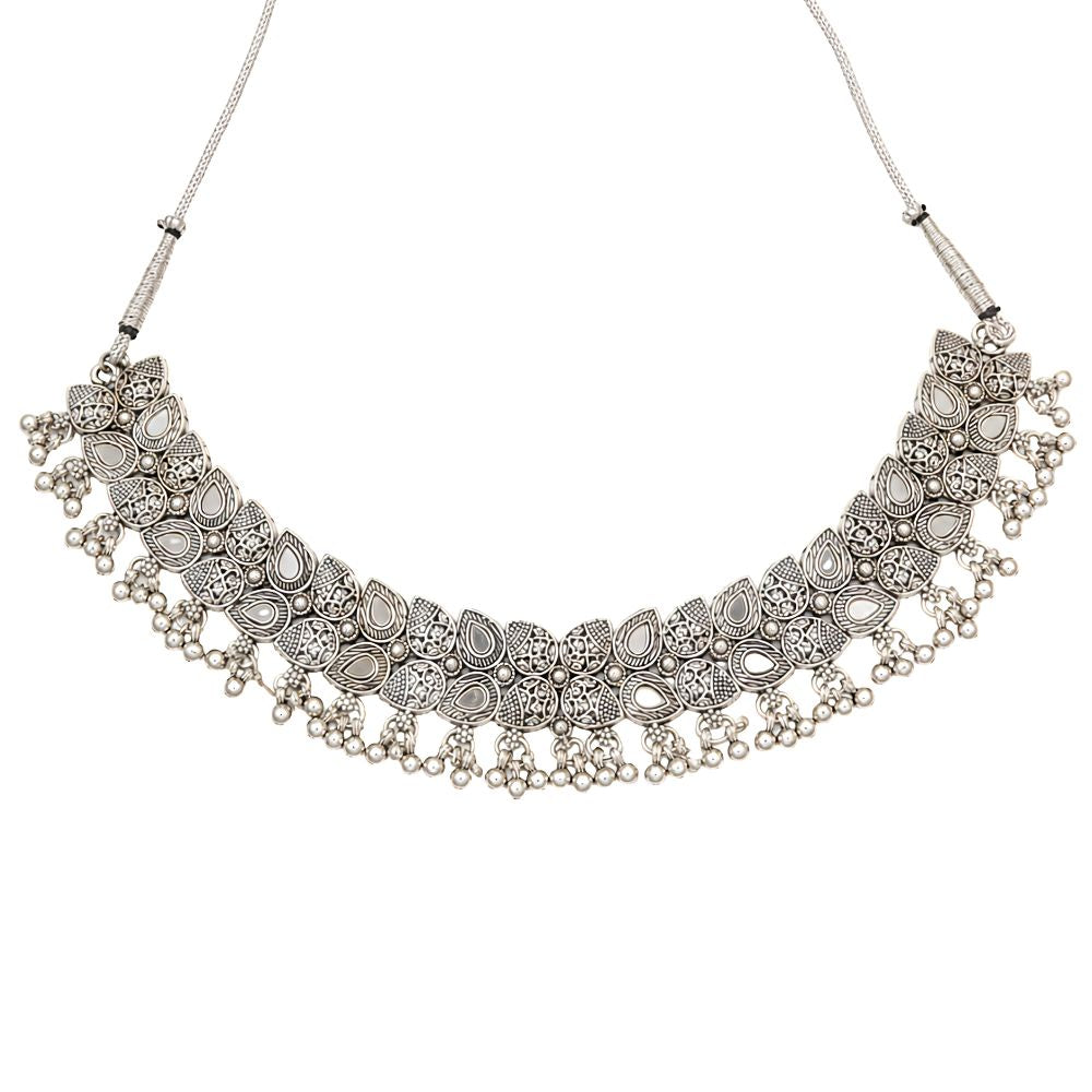 Evara- Oxidised Silver Floral Choker Jewellery Set
