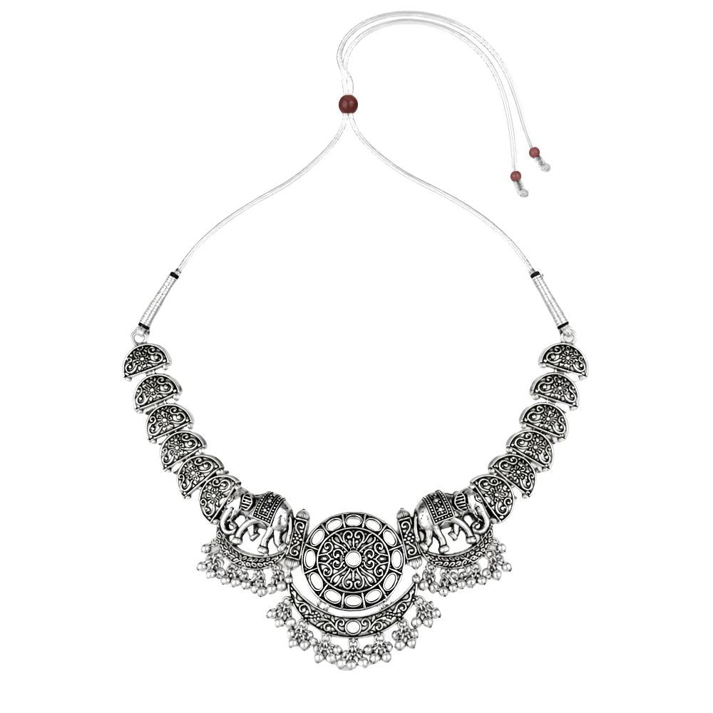 Vaelika- Oxidised Silver Elephant Necklace Set