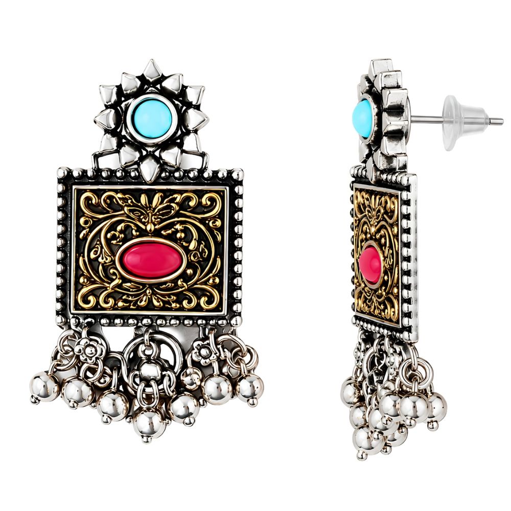 Gargee- Oxidised Silver Multicolour Necklace Set