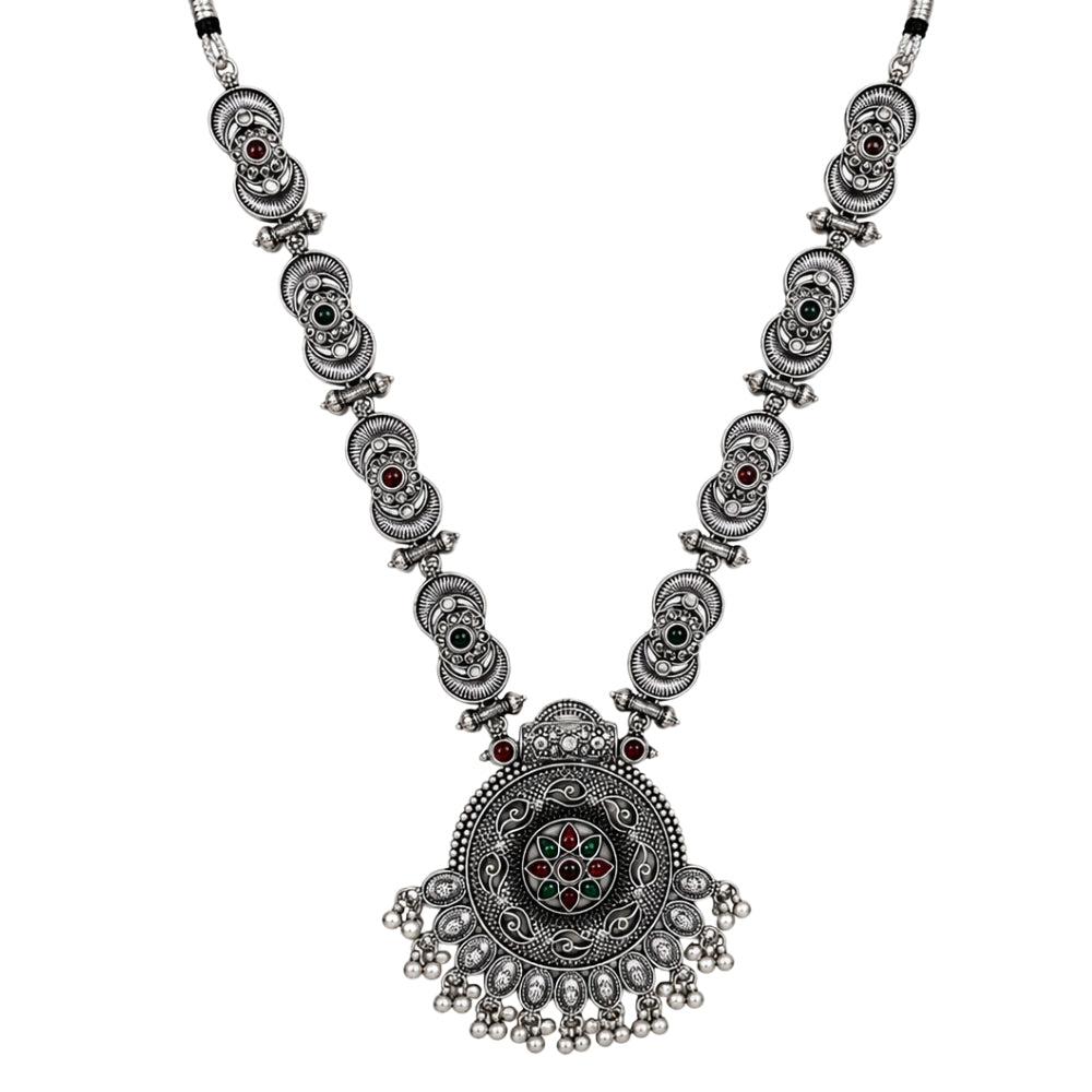 Dakshina- Oxidised Silver Multicolour Pendant Necklace Set