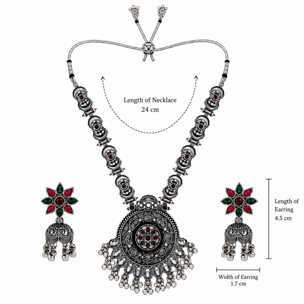 Dakshina- Oxidised Silver Multicolour Pendant Necklace Set