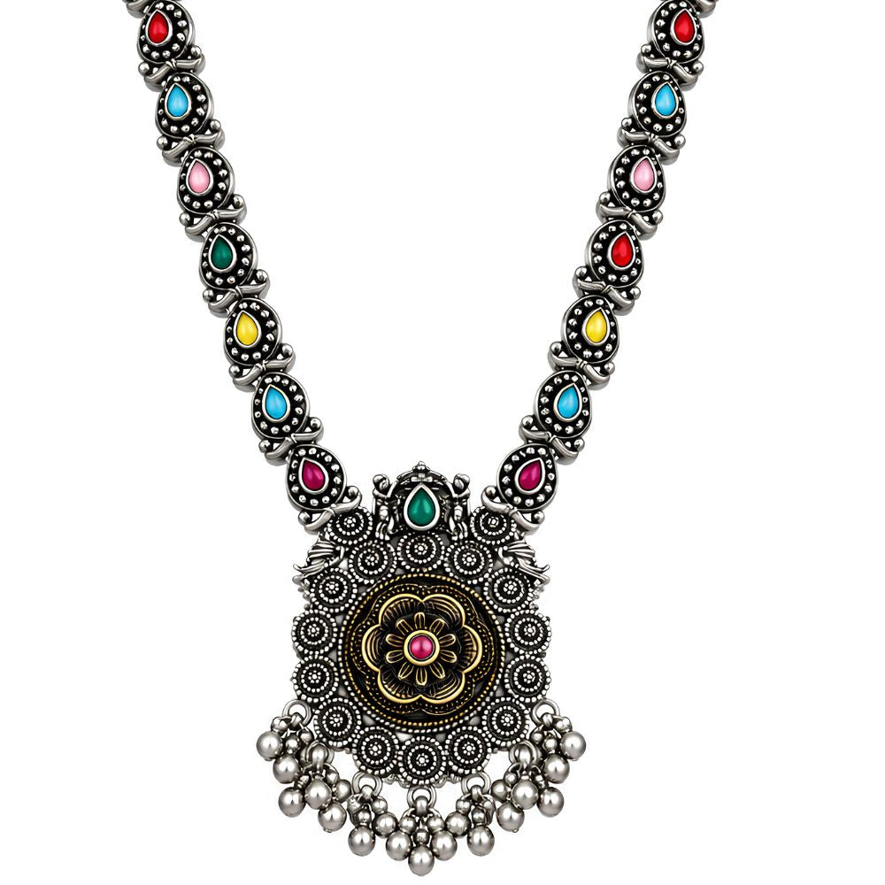 Trishika- Oxidised Silver Multicolour Necklace Set