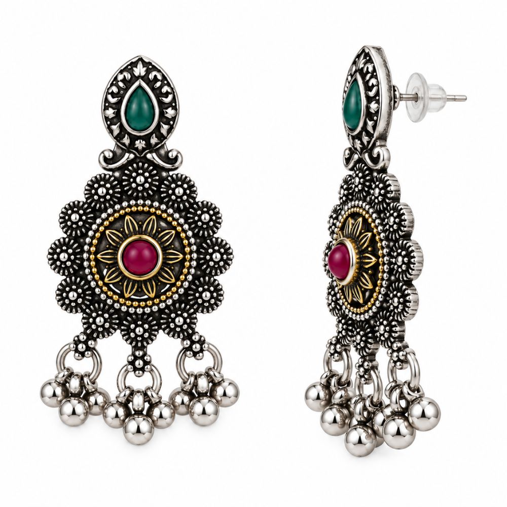 Trishika- Oxidised Silver Multicolour Necklace Set