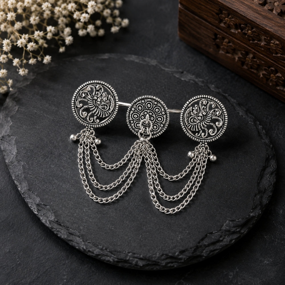 Aryahi- Oxidised Peacock Chain Statement Ring