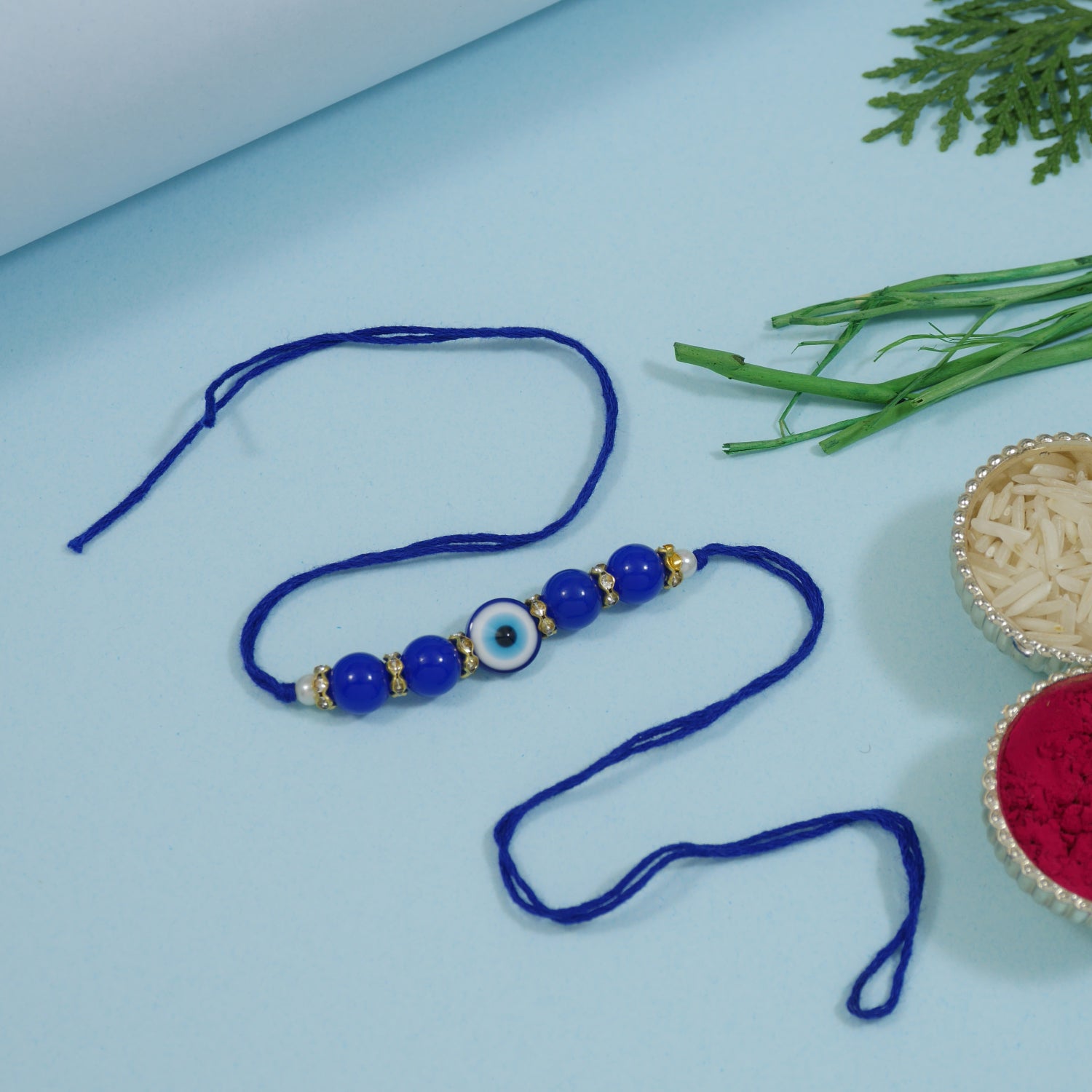 Elegant Bhaiya Bhabhi Wrap Around Lumba Pearl Rakhi With Roli Chawal & Rakshabandhan Card