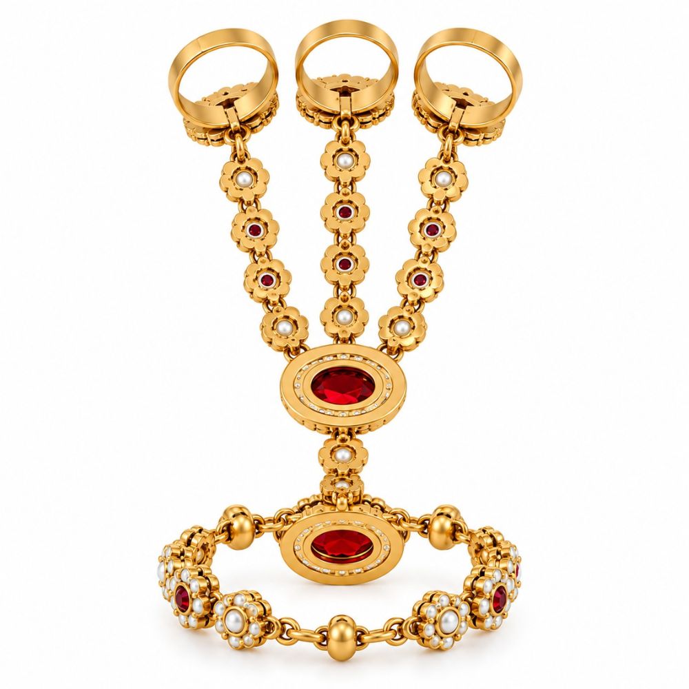 Reema- Maroon Stone Three-Finger Hath Panja