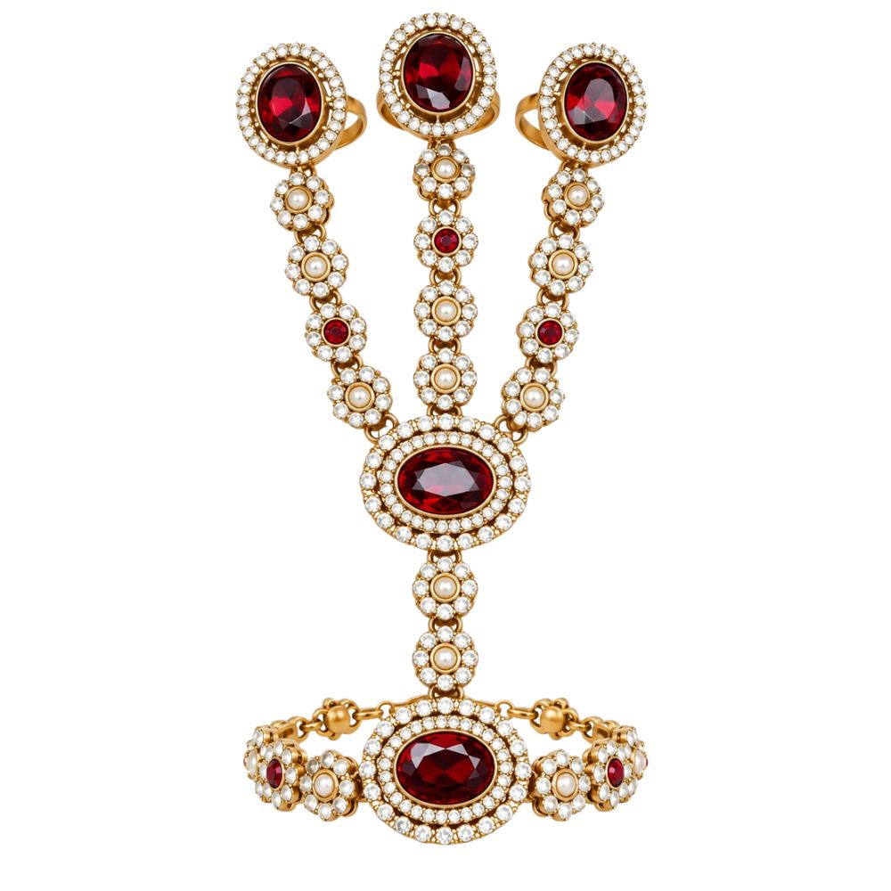 Reema- Maroon Stone Three-Finger Hath Panja