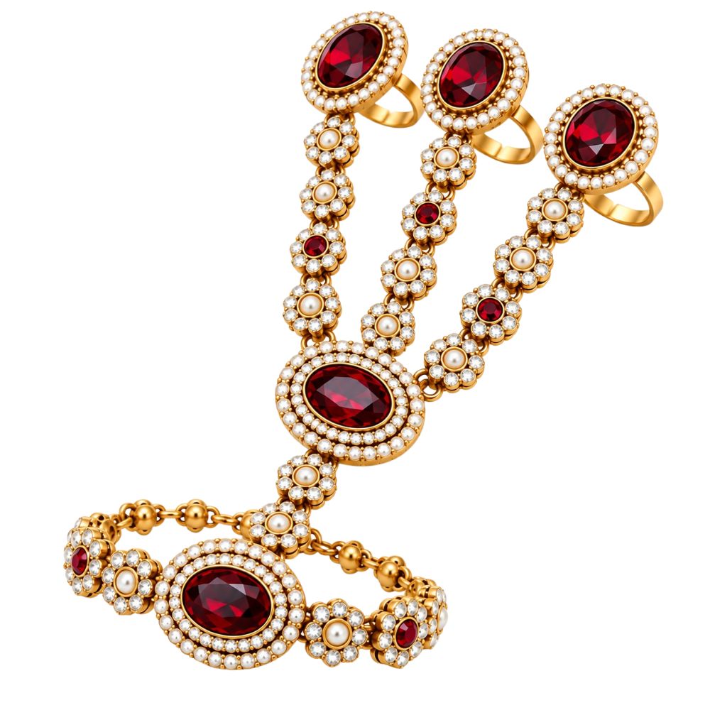 Reema- Maroon Stone Three-Finger Hath Panja