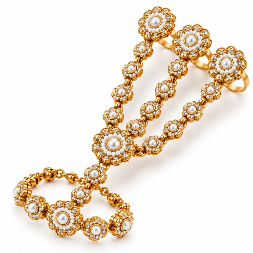 Sumaya- Floral Kundan Three-Finger Hath Panja