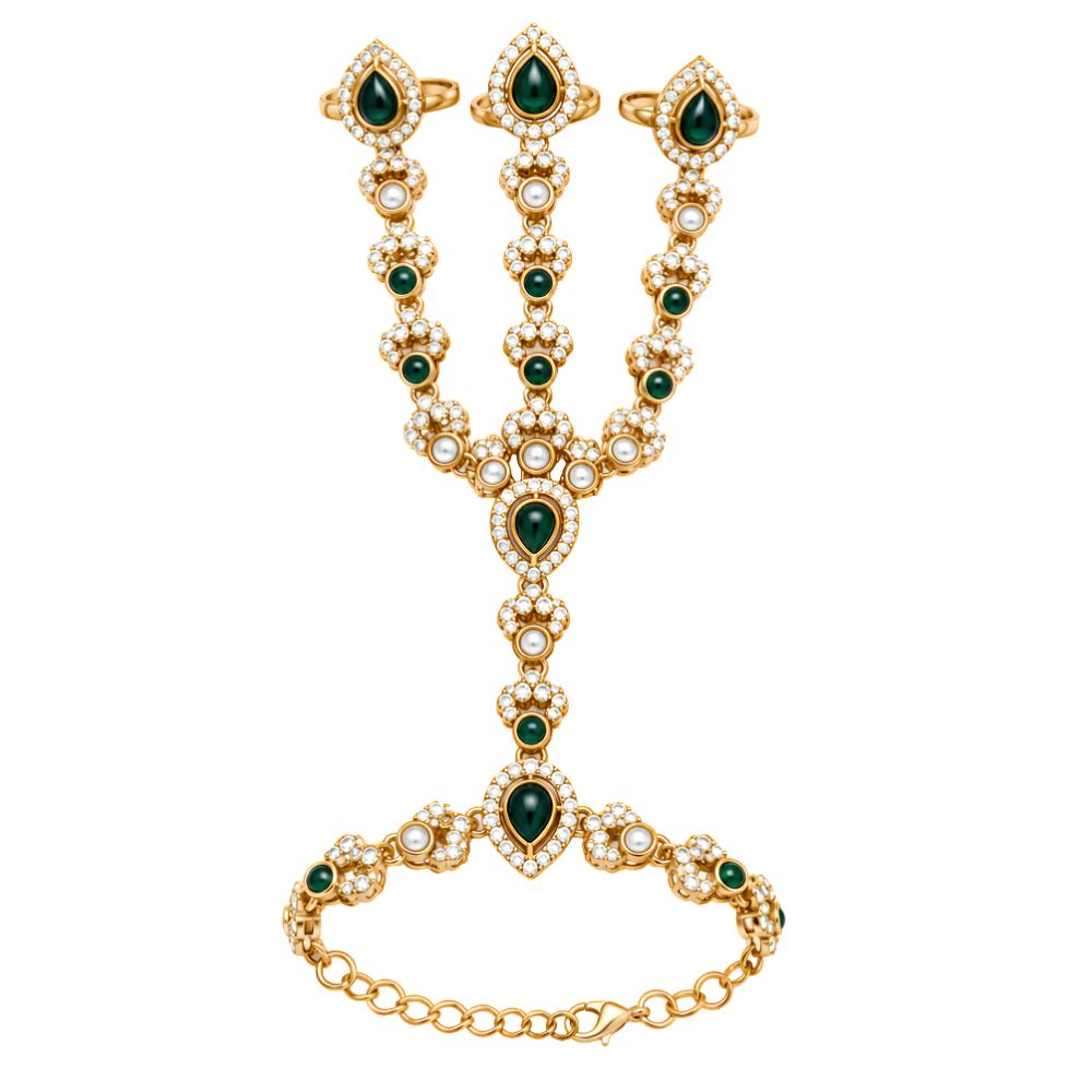 Himali- Green Teardrop Three-Finger Hath Panja