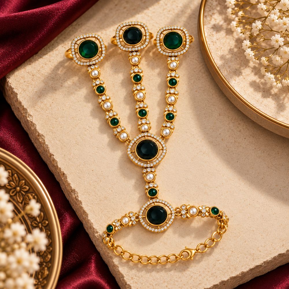 Neelam- Green Stone Three-Finger Hath Panja
