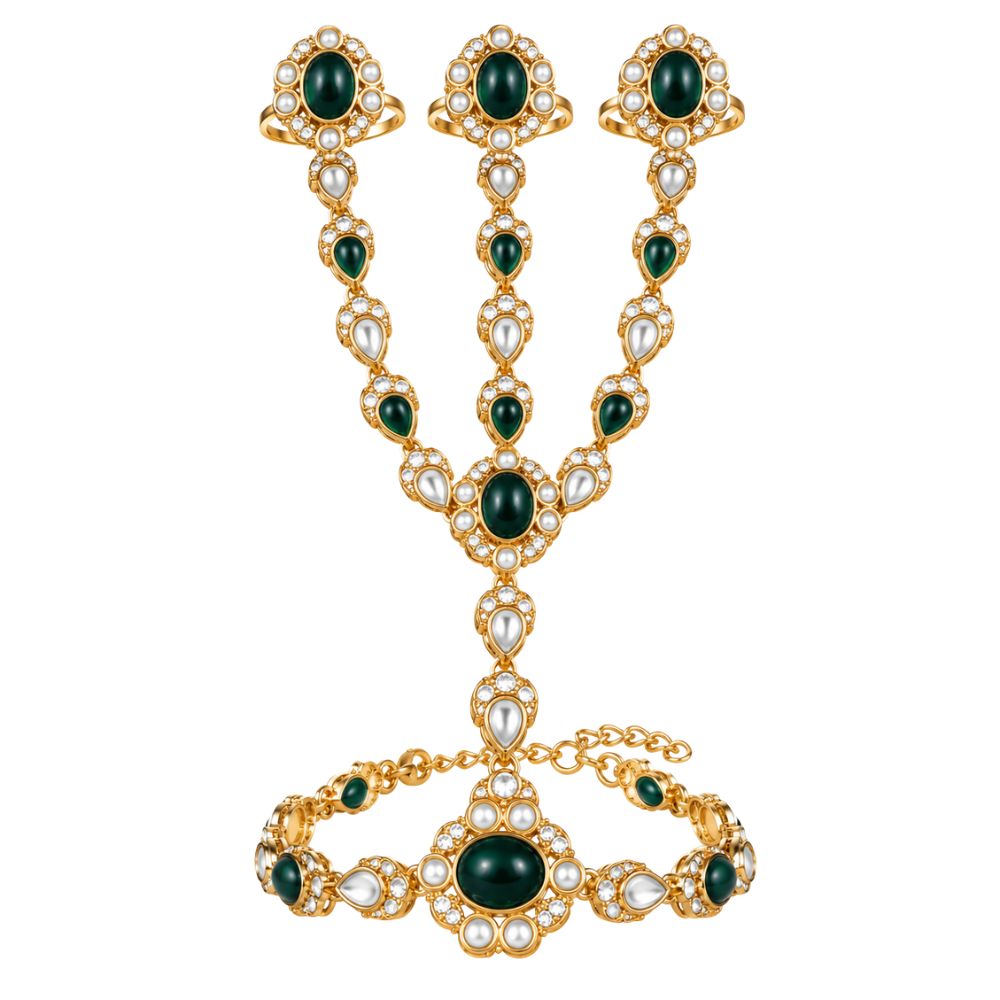Kinjal- Green Oval Stone Three-Finger Hath Panja