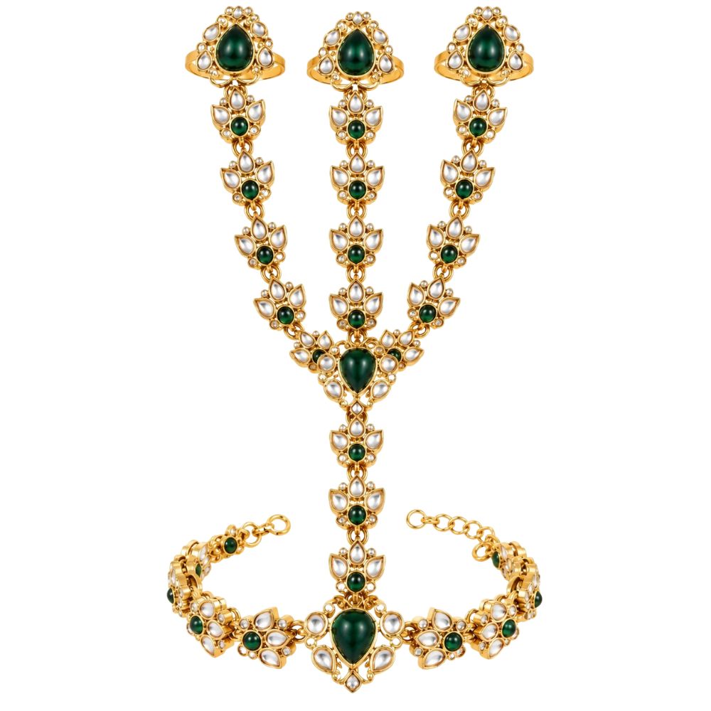 Shrestha- Green Floral Three-Finger Hath Panja