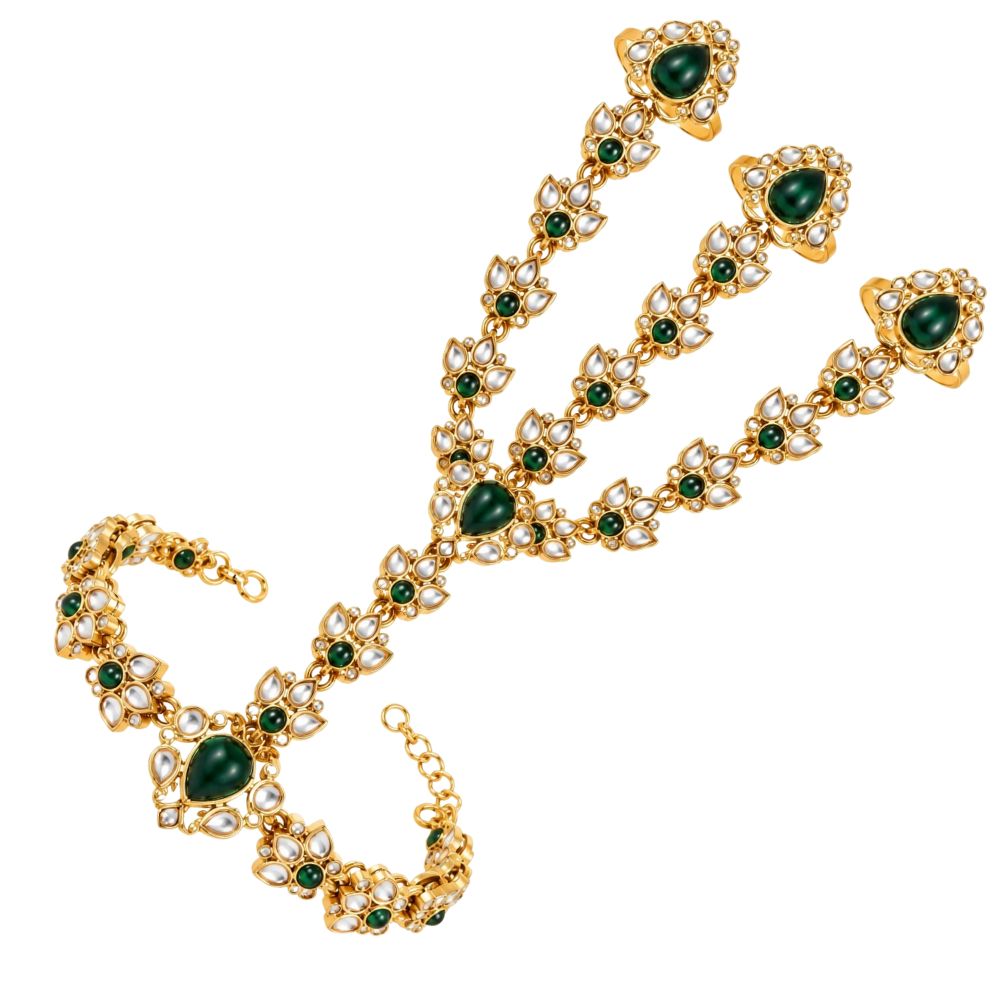 Shrestha- Green Floral Three-Finger Hath Panja
