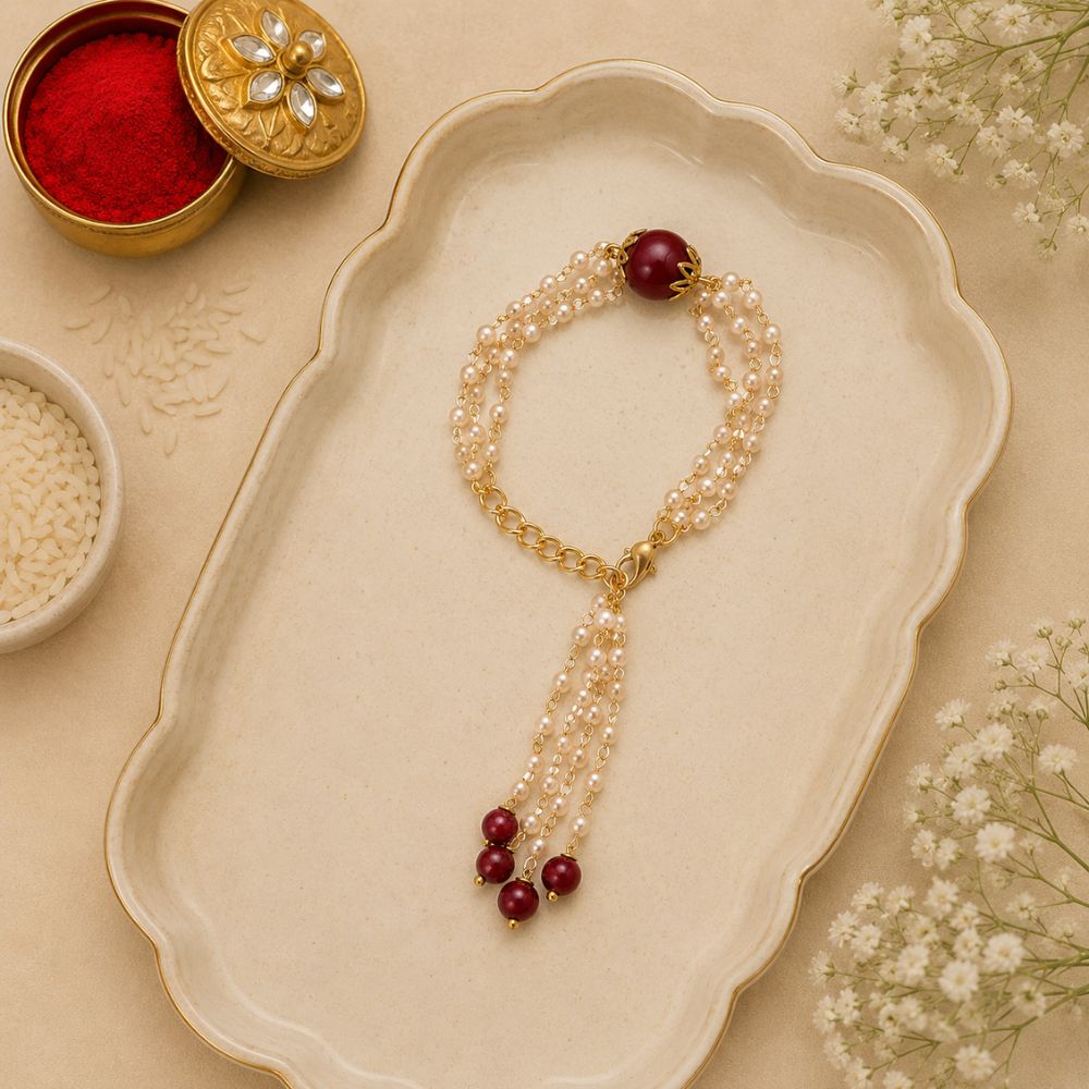 Gold Plated Hanging Pearl Studded Bracelet