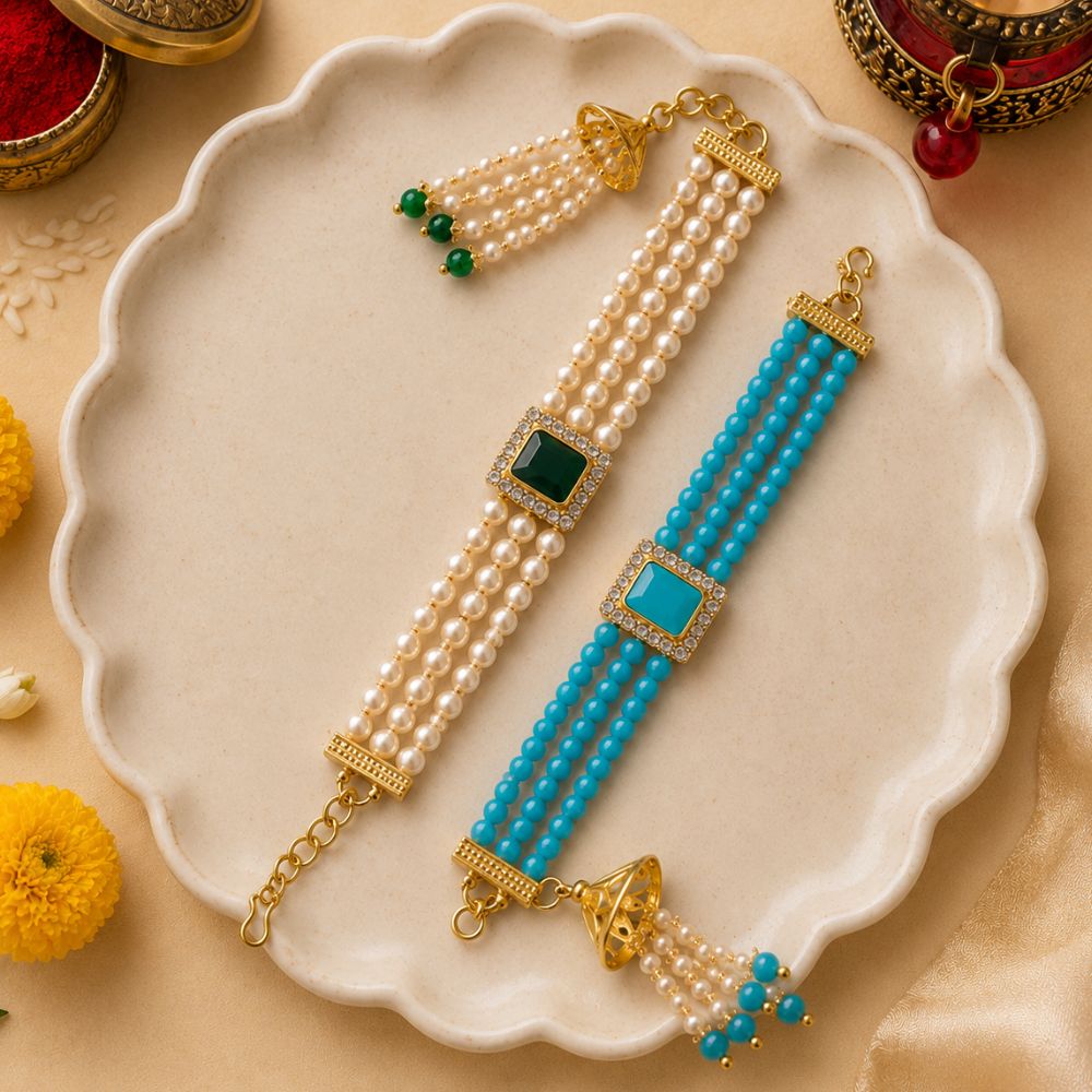 Gold Plated Hanging Pearl Studded Combo Lumba for Bhabhi