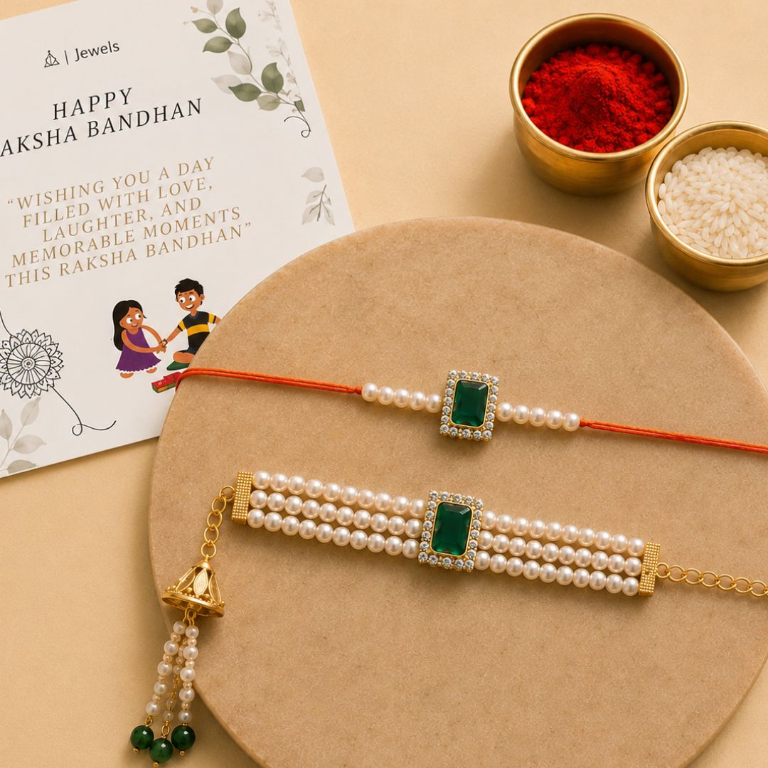 Traditional Bhaiya Bhabhi Lumba Pearl & Rakhi With Roli Chawal