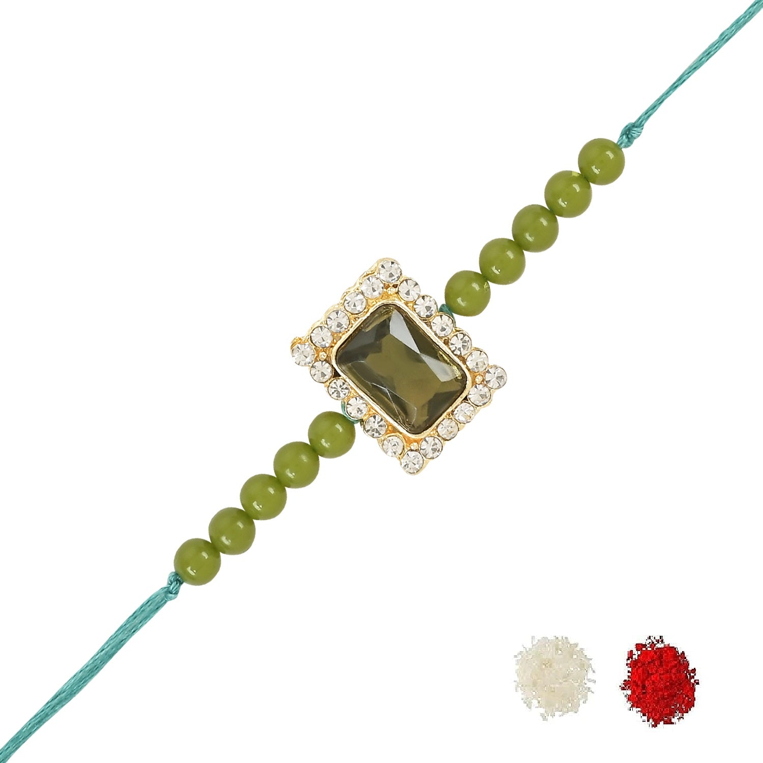 Beautiful Pearl Beads Rakhi with Roli Chawal & Card